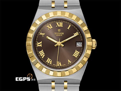 TUOR 帝舵 Royal  皇家系列 28403-0008&nbsp;巧克力棕色太陽紋面&nbsp;18K黃金 半金款 28403 半金腕錶超值首選款&nbsp;2026年新式保卡 自動上鍊 34mm