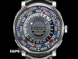 LOUIS VUITTON 路易威登 LV ESCALE TIME ZONE 39 Q5D200 不鏽鋼材質&nbsp;<font color="#05f0f0">各國國旗世界時區 廿四小時 日夜顯示</font>&nbsp;<font color="#ff0000">2015年保卡 台灣公司貨 未拆封未使用蒐藏品</font>&nbsp;自動上鏈 39mm