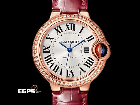CARTIER 卡地亞 Ballon Bleu 藍氣球 WJBB0033 18K玫瑰金材質&nbsp;原廠鑲嵌47顆鑽石 (共重0.68克拉) 錶圈&nbsp;經典鑲嵌藍色尖晶石錶冠 2026年保卡 自動上鍊 33mm