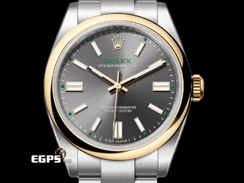 ROLEX 勞力士 Oyster Perpetual 41 蠔式恆動型 134303 OP41 不鏽鋼&amp;18K黃金材質 半金&nbsp;今年最新款 100週年紀念款 石板灰色太陽放射紋面盤 100週年字樣 勞力士綠色「ROLEX」字樣以及綠色方格時標&nbsp;2026年木紋保卡 保有原廠全膜&nbsp;自動上鍊 41mm
