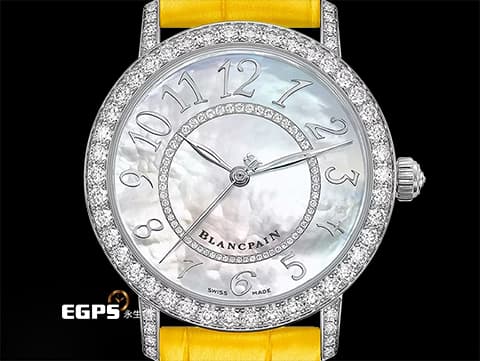 BLANCPAIN 寶鉑 Ladybird 3660 1954 Y55B&nbsp;18K白金材質&nbsp;白色珍珠貝母面盤 原廠鑲嵌鑽石錶圈&nbsp;2023年保卡 未使用品自動上鍊 34.9mm