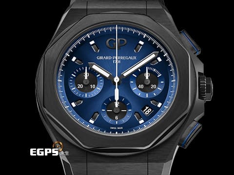 Girard Perregaux 芝柏 GP Laureato Absolute Chronograph 計時碼錶 桂冠系列 81060-21-491-FH6A 黑色PVD鍍層鈦金屬錶殼 藍色太陽紋面盤&nbsp;2022年保卡 自動上鍊 44mm
