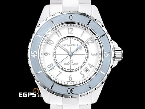 CHANEL 香奈兒 J12 Soft Blue Limited H4341&nbsp;淡藍色外圈 白陶瓷 專利不鏽鋼蝴蝶扣 限量1200只&nbsp;自動上鏈 38mm