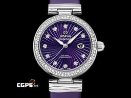 OMEGA 歐米茄 Ladymatic DeVille 碟飛 42537342060001 不鏽鋼材質&nbsp;<font color="#e29ef5">紫色旋渦珍珠貝母面盤 原廠鑲嵌鑽石時標、雪花錶圈</font>&nbsp;同軸擒縱 自動上鍊 34mm