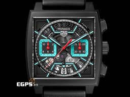 Tag Heuer 泰格 豪雅 Monaco Chronograph 摩納哥 CBL2184.FT6236 計時碼錶 黑色DLC塗層鈦金屬材質 <font color="#05f0f0">Tiffany 綠松石色夜光計時錶盤</font> 鏤空面盤<font color="#40e0d0">&nbsp;</font><font color="#ff0000">2026年保卡&nbsp;</font>賽車錶 自動上鍊 39mm