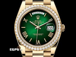 ROLEX 勞力士 DayDate 40 228348RBR 18K黃金材質 228348 <font color="#ffd700">原廠鑲嵌鑽石錶圈 </font><font color="#058703">煙燻綠色面盤</font>&nbsp;<font color="#FF0000">2026年保卡 </font> 自動上鍊 40mm