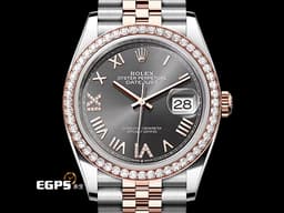 ROLEX 勞力士 DATEJUST 蠔式日誌型 DJ36 126281RBR 永恒玫瑰金半金款&nbsp;<font color="#05f0f0">原鑲鑽石錶圈、銀灰色VI &amp; IX鑽面</font>&nbsp;<font color="#FF0000">2026年保卡&nbsp;</font>自動上鏈 36mm