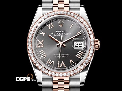 ROLEX 勞力士 DATEJUST 蠔式日誌型 DJ36 126281RBR 永恒玫瑰金半金款&nbsp;原鑲鑽石錶圈、銀灰色VI &amp; IX鑽面&nbsp;2026年保卡&nbsp;自動上鏈 36mm
