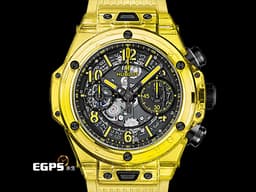 Hublot 宇舶 BIG BANG Unico 大爆炸 三日鍊 飛返計時碼錶 441.JY.4909.RT <font color="#fafa01">黃色拋光藍寶石水晶材質錶殼 原廠特殊水晶材質錶盒 鏤空面盤</font> <font color="#ff0000">2021年保卡 限量100支 新錶訂價：3,270,000元</font>&nbsp;自動上鍊 42mm