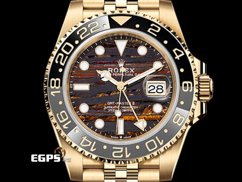 ROLEX 勞力士 GMT-Master II 蠔式 格林威治型 126718 GRNR 兩地時間 18K黃金材質&nbsp;灰黑雙色陶瓷錶圈 皮蛋圈 2025年最新款 鐵虎眼石錶面&nbsp;2025年保卡 紀念型（Jubilee）五銖錶帶 自動上鍊 40mm