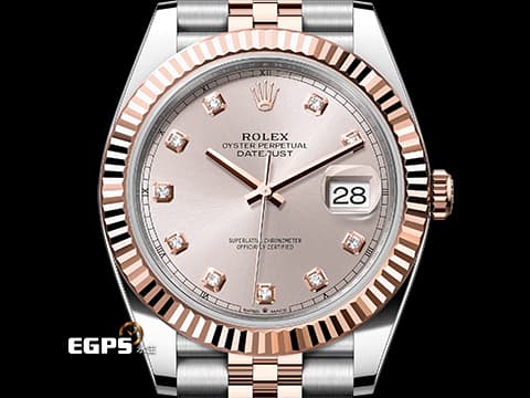ROLEX 勞力士 Datejust 126331 蠔式日誌型 18K玫瑰金材質 半金款 原廠鑲嵌鑽石時標 日亮金色面盤&nbsp;紀念型五珠錶帶 2025年保卡&nbsp;自動上鍊 41mm