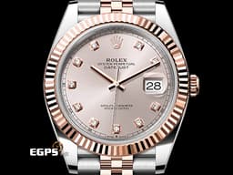 ROLEX 勞力士 Datejust 126331 蠔式日誌型 18K玫瑰金材質 半金款 <font color="#f9e7c8">原廠鑲嵌鑽石時標 日亮金色面盤</font>&nbsp;<font color="#FF0000">紀念型五珠錶帶 2025年保卡</font>&nbsp;自動上鍊 41mm