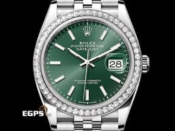 ROLEX 勞力士 Datejust 36 蠔式日誌型 126284RBR&nbsp;DJ36 不鏽鋼&amp;18K白金材質 <font color="#bef8ca">薄荷綠色面盤</font><font color="#FF0000">&nbsp;2025年新式保卡 紀念型（Jubilee）五銖錶帶 保有原廠膠膜</font>&nbsp;自動上鍊 36mm