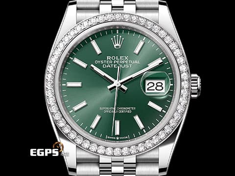 ROLEX 勞力士 Datejust 36 蠔式日誌型 126284RBR&nbsp;DJ36 不鏽鋼&amp;18K白金材質 薄荷綠色面盤&nbsp;2025年新式保卡 紀念型（Jubilee）五銖錶帶 保有原廠膠膜&nbsp;自動上鍊 36mm