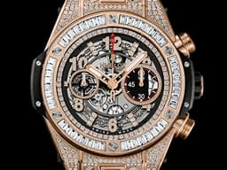 HUBLOT 宇舶 Big Bang 大爆炸 Unico 王金玫瑰金 411.OX.1180.RX.0904 <font color="#FF0000">原鑲鑽錶，大梯鑽錶圈，鏤空鑲鑽面盤</font> 飛返計時 三日鍊 自動上鍊 45mm