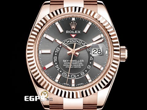 ROLEX 勞力士 Sky-Dweller 326935 天行者 年曆錶 兩地時區 18K永恆玫瑰金材質 鍊帶款 深銠銀灰色面盤 2019年保卡&nbsp;自動上鏈 42mm