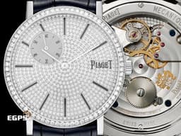 PIAGET 伯爵 Altiplano Small Seconds 小秒針&nbsp;P10522 <font color="#FF0000">精鑲</font><span style="color: rgb(255, 0, 0);">絕美</span><font color="#FF0000">鑽石錶圈、</font><span style="color: rgb(255, 0, 0);">精鑲</span><font color="#FF0000">滿天星面盤</font>&nbsp;18K白金材質 <font color="#fafa01">經典838P超薄小三針機芯</font> 手上鍊 40mm