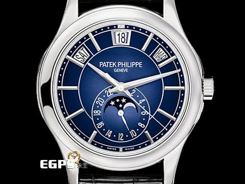 PATEK PHILIPPE 百達翡麗 PP錶 Complications 複雜功能時計 Annual Calendar 5205G-013 藍色漸變黑色日輝紋錶盤 年曆錶 月相盈虧 18K白金材質 2023年保單 5205 G 歡迎各錶友以 PP、AP、勞力士 來店交換，本店將以最高價評估～ 自動上鍊 40mm