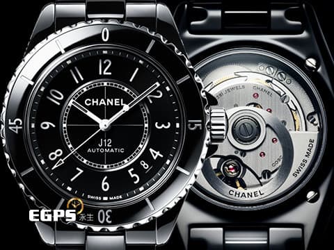 CHANEL 香奈兒 J12 Caliber 12.1系列 Black Ceramic H5697 黑陶瓷 經典 大三針 專利不鏽鋼蝴蝶扣 新機芯 透明錶背 2024年保單 自動上鍊 38mm