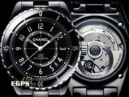 CHANEL 香奈兒 J12 Caliber 12.1系列 Black Ceramic H5697 <font color=#4F4F4F>黑陶瓷</font> 經典 大三針 專利不鏽鋼蝴蝶扣 <font color=#FF0000>新機芯 透明錶背 2024年保單</font> 自動上鍊 38mm