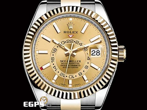 ROLEX 勞力士 Sky-Dweller 326933 天行者 18K黃金材質 半金款 皇帝金金色面盤 兩地時區 沙羅系統 年曆錶 2020年新式保卡&nbsp;自動上鍊 42mm