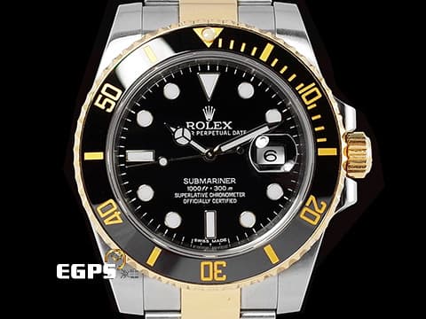 ROLEX 勞力士 Submariner 潛航者 116613LN 陶瓷框 18K黃金 半金款 黑水鬼 116613 LN 2020年保單 潛水錶 自動上鍊 40mm