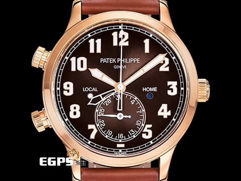 PATEK PHILIPPE 百達翡麗 PP錶 Complications 複雜功能時計 Calatrava Pilot Travel Time 5524R-001 巧克力棕色日輝紋面盤 兩地時區 日夜顯示 玫瑰金 2021年保單 5524 R  歡迎各錶友以 PP、AP、勞力士 來店交換，本店將以最高價評估～ 飛行錶 自動上鍊 42mm