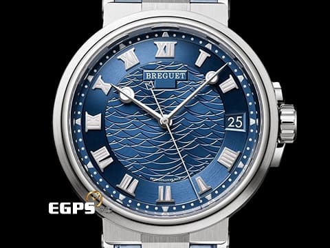 BREGUET 寶璣 Marine 航海系列 航海家 海之王子 5517BB/Y2/9ZU 18K白金材質&nbsp;寶齊萊藍機刻雕花波浪紋面盤&nbsp; 2019年保單&nbsp;自動上鍊 40mm