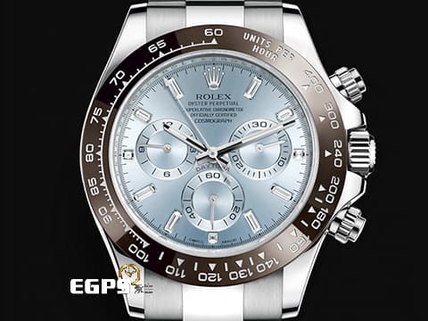 ROLEX 勞力士 DAYTONA 116506A 宇宙計時型 116506 A 迪通拿 鉑金 PT950 計時碼表 原廠鑽石時標 自動腕錶 冰藍色面盤 栗啡色陶瓷圈  冰藍面 2023年停產款 2023年保單 新式保卡，這是比木村男神配帶還要高級的款式 此錶歡迎各路錶友以 PP、AP、勞力士 來店交換，本店將以最高價評估～ 40mm