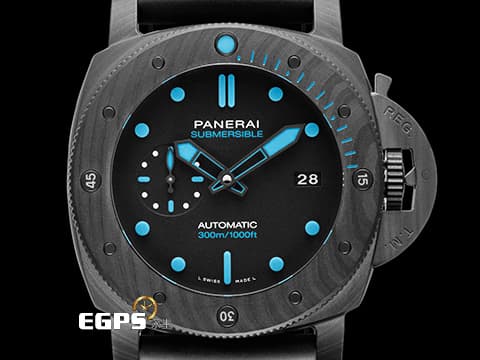 PANERAI 沛納海 Submersible Carbotech PAM1616 碳纖維材質 潛水錶 PAM01616 藍色夜光指針時標 Carbotech碳纖維專業潛水腕錶 黑色塗層鈦金屬錶背 2022保單 錶友珍藏品  自動上鍊 47mm