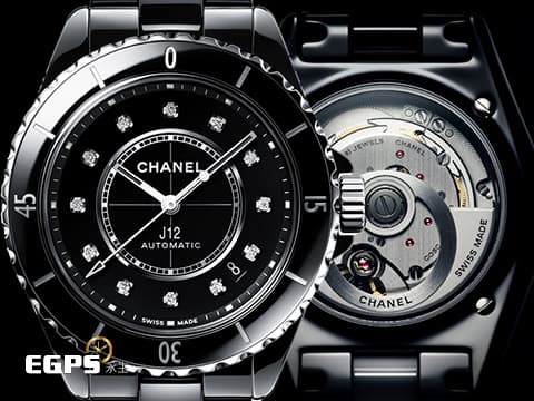 CHANEL 香奈兒 J12 Caliber 12.1系列 Black Ceramic H5702 黑陶瓷 原廠鑽石時標 經典 大三針 專利不鏽鋼蝴蝶扣 新機芯 透明錶背 2024年保單 自動上鍊 38mm
