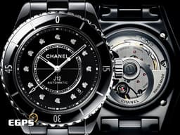 CHANEL 香奈兒 J12 H5702 <font color=#FF0000>最新款Caliber 12.1機芯 2024年保單</font> 黑色高科技精密陶瓷 鑽石時標面盤 自動上鍊 38mm