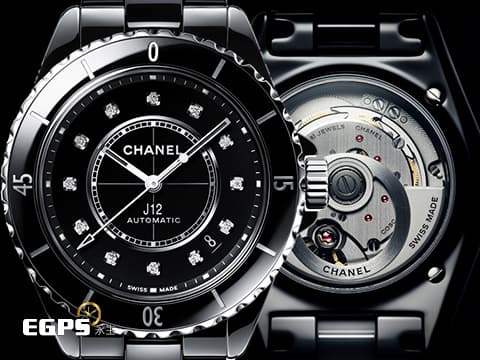 CHANEL 香奈兒 J12 H5702 最新款Caliber 12.1機芯 2024年保單 黑色高科技精密陶瓷 鑽石時標面盤 自動上鍊 38mm