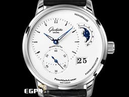 GLASHUTTE ORIGINAL 格拉蘇蒂 Pano PanoMaticLunar 1-90-02-42-32-05 不鏽鋼材質 <font color=#ffff00>偏心月相 德式經典大日期窗 透明底蓋 雙鵝頸</font> <font color=#FF0000> 2023保單 商務菁英，低調穩重的選擇 </font> 自動上鍊 40mm