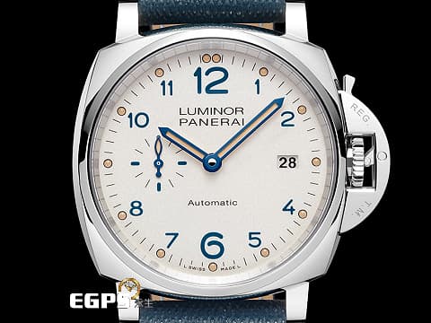 PANERAI 沛納海 Luminor Due PAM906 象牙白色面盤 PAM00906 不鏽鋼材質 藍色指針 2020年保單 自動上鍊 42mm