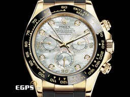ROLEX 勞力士 Daytona 宇宙計時型 迪通拿 116518LN 計時碼表 陶瓷錶圈 18K黃金材質 <font color="#05f0f0">產量極為稀少 珍珠貝母面盤 原廠鑲嵌鑽石時標&nbsp;</font><font color="#FF0000">2021年新式保卡</font>&nbsp;自動上鍊 40mm
