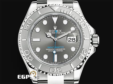 ROLEX 勞力士 Yacht-Master 遊艇名仕型 126622 石板灰色面盤搭配藍色秒針 PT950 鉑金刻度錶圈 不鏽鋼 2024年保卡 自動上鍊 40mm