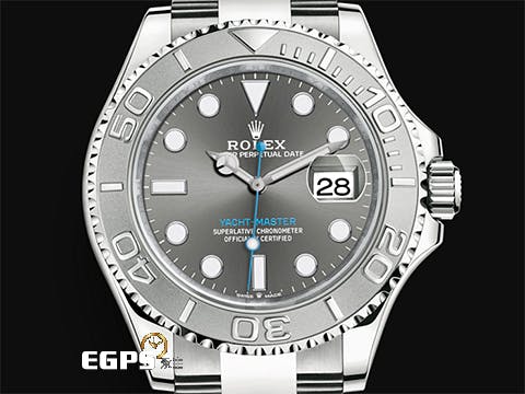 ROLEX 勞力士 Yacht-Master 遊艇名仕型 126622 灰面藍針 PT950鉑金錶圈 不鏽鋼材質 2024年保卡 自動上鍊 40mm