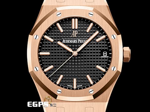 Audemars Piguet 愛彼 AP錶 Royal Oak 皇家橡樹 15500OR.OO.D002CR.01 玫瑰金材質 搭配Rubber B橡膠錶帶 15500&nbsp;OR 經典黑色格紋面盤 大三針&nbsp;2021年保卡  自動上鍊 41mm