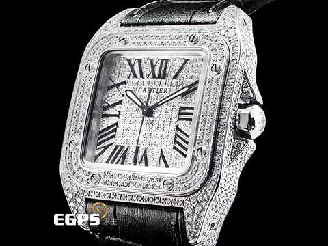 CARTIER 卡地亞 Santos 100 XL 山度士 精鑲鑽石 錶殼、錶腹、錶冠，精鑲嵌滿滿高等級天然美鑽 、滿天星鑽石面盤  閃到一個不要不要的   自動上鍊 41mm