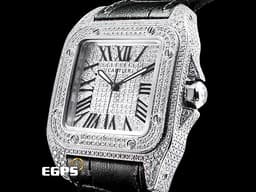 CARTIER 卡地亞 Santos 100 XL 山度士 精鑲鑽石 <font color=#FF0000>錶殼、錶腹、錶冠，精鑲嵌滿滿高等級天然美鑽 、滿天星鑽石面盤  閃到一個不要不要的  </font> 自動上鍊 41mm