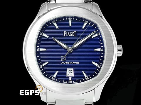 PIAGET 伯爵 Piaget Polo Date G0A41002 不鏽鋼材質 2024年極新保單 藍色雕紋面盤 自動上鍊 百搭易襯、標誌性的枕形錶殼造型，搭上暗夜藍橫向雕紋面盤散發出令人心動的高貴感 42mm