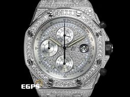 Audemars Piuget 愛彼 AP錶 Royal Oak Offshore 25940 皇家橡樹離岸型 不鏽鋼材質 <font color="#05f0f0">精鑲鑽石滿天星面盤、鑲鑽錶圈、鑲鑽錶殼</font> 自動上鍊 計時碼表 42mm