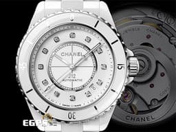 CHANEL 香奈兒 J12 Caliber 12.1系列 White Ceramic H5705 白陶瓷 <font color=#84C1FF>原廠鑽石時標</font> 經典 大三針 專利不鏽鋼蝴蝶扣 <font color=#FF0000>新機芯 透明錶背 2024年保單</font> 自動上鍊 38mm