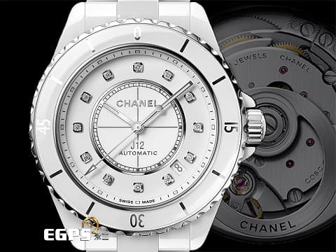 CHANEL 香奈兒 J12 Caliber 12.1系列 White Ceramic H5705 白陶瓷 原廠鑽石時標 經典 大三針 專利不鏽鋼蝴蝶扣 新機芯 透明錶背 2024年保單 自動上鍊 38mm