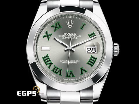 ROLEX 勞力士 DATEJUST 126300 蠔式日誌型 綠羅馬數字時標&nbsp;2021年保單 新式綠卡 費德勒面盤&nbsp; 蠔式（Oyster）三節錶帶 自動腕錶 41mm