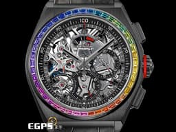 ZENITH 真力時 El Primero 21 Rainbow 33.9002.9004/96.R580 <font color=#FFff00> 原廠彩虹寶石外框 </font> <font color=#ff0000>2018年保卡 全球限量50只！</font>  1/100秒計時碼錶機芯  44mm