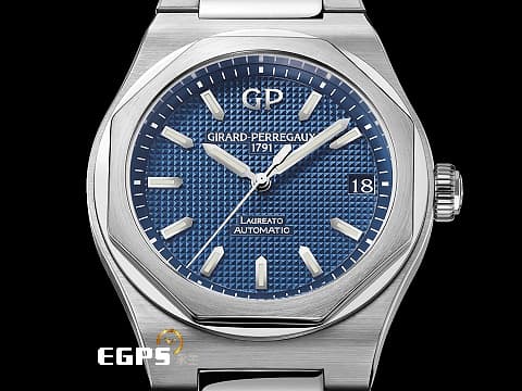 Girard Perregaux 芝柏 GP錶 Laureato 42 桂冠系列 81010 藍色巴黎飾釘紋面盤 大三針 經典 八角形錶圈 81010-11-431-11A 不鏽鋼 2026年保卡&nbsp;自動上鍊 42mm
