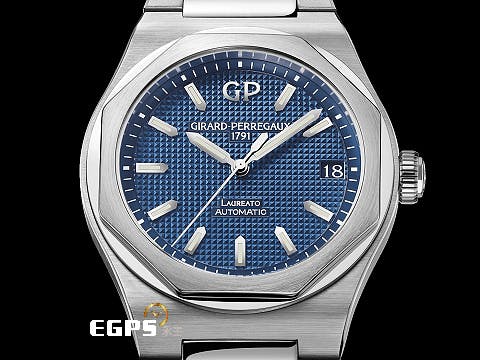 Girard Perregaux 芝柏 GP錶 Laureato 42 桂冠系列 81010 藍色巴黎飾釘紋面盤 大三針 經典 八角形錶圈 81010-11-431-11A 不鏽鋼 2023年台灣公司貨 自動上鍊 42mm