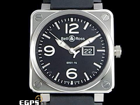 BELL&amp;ROSS柏萊士錶 INSTRUMENTS系列 BR01-96-S Grande Date 不鏽鋼材質 方形航空儀表造型 大日期窗 阿拉伯數字＋棒狀時標&nbsp;自動上鍊 46mm